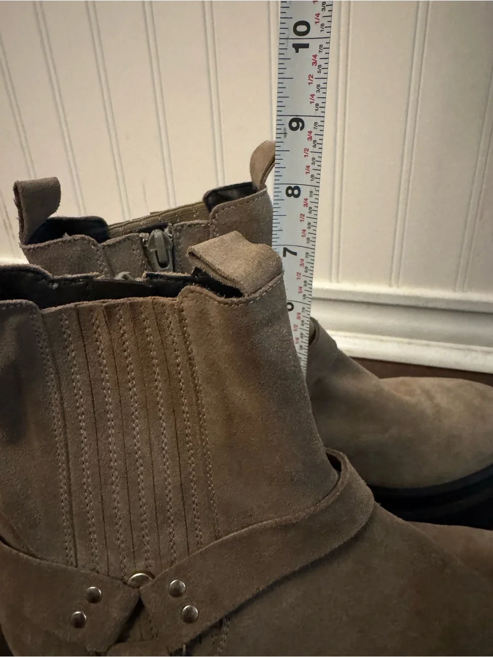 Pilcro Anthropologie Taupe Moto Suede Ankle Boots Chunky Lug Sole Size 37